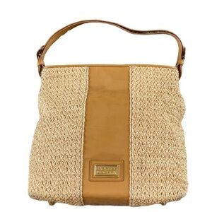 Badgley Mischka Woven Straw Tan and Gold Shoulder Bag